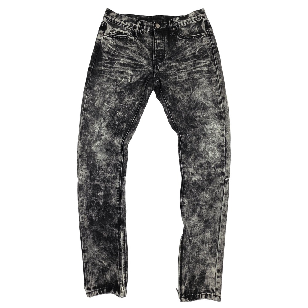 MNML M1 Acid Wash Denim Jeans Black Grey Ankle Zip Slim Fit Mens 30